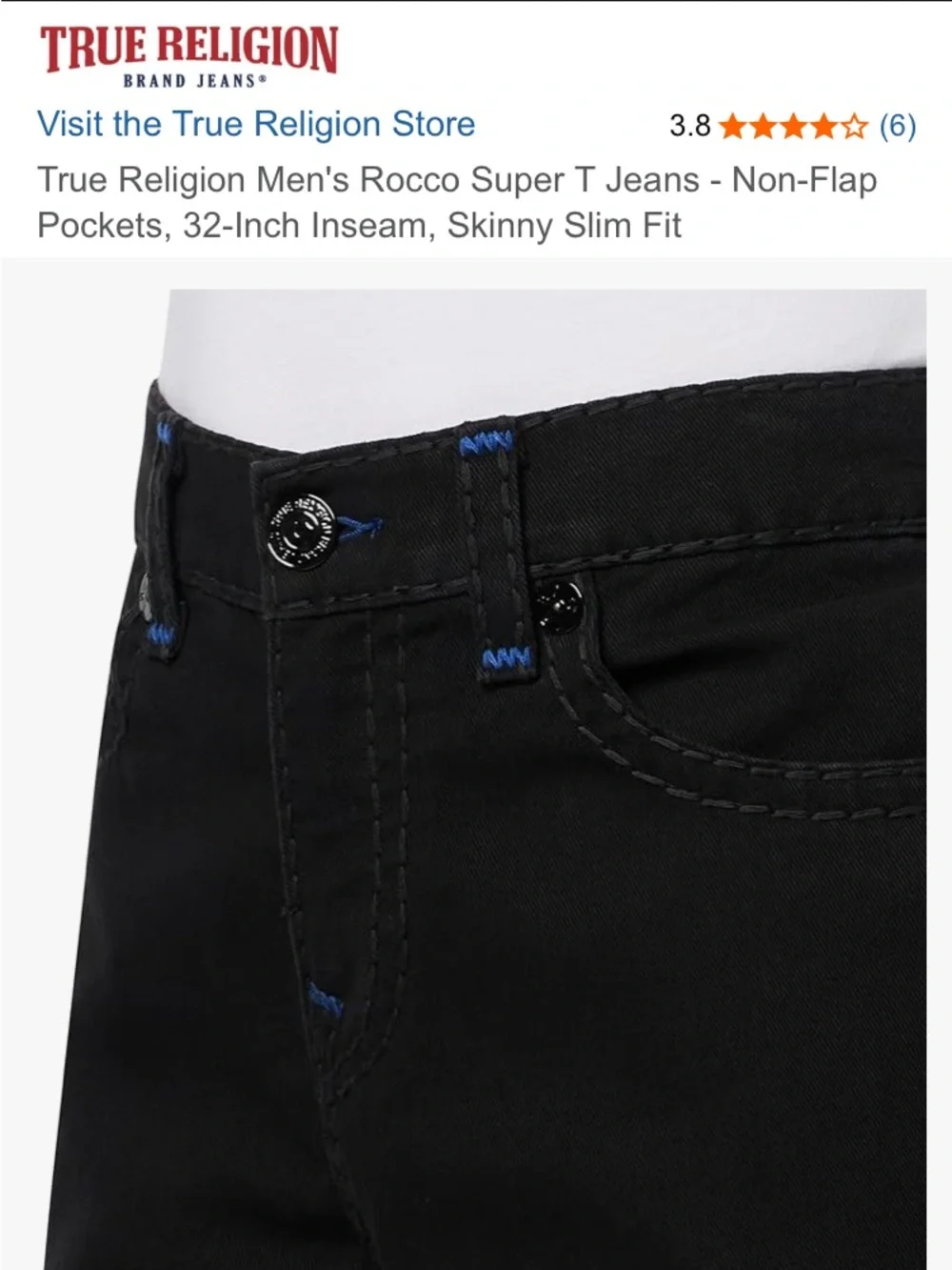 TRUE RELIGION🔹Blue Stitching ‘Rocco’ Relaxed Skinny